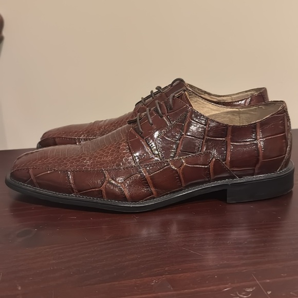 Stacy Adams genuine, snake skin, brown, cognac, leather lace up dress shoes 10 - Picture 12 of 16